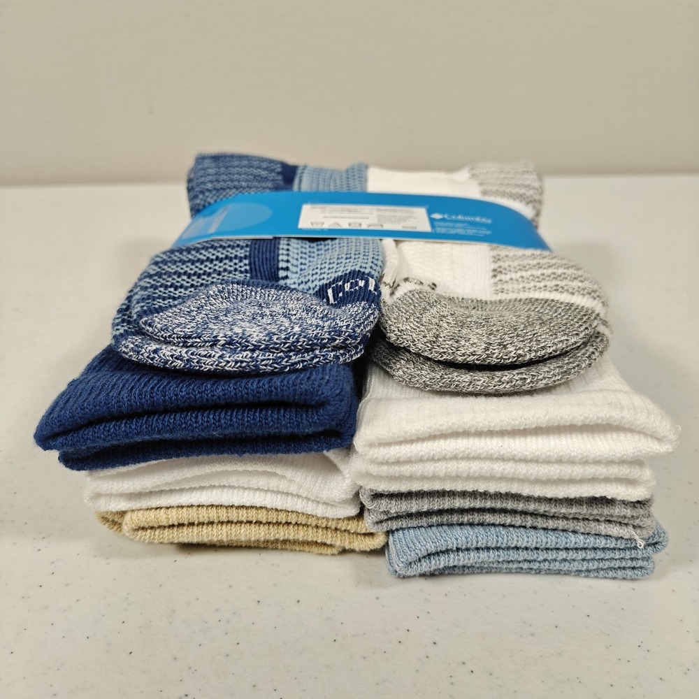 Columbia Athletic Crew Socks 6 Pairs Multicolor Mens Size 6-12 Blue Tan White - Picture 8 of 9